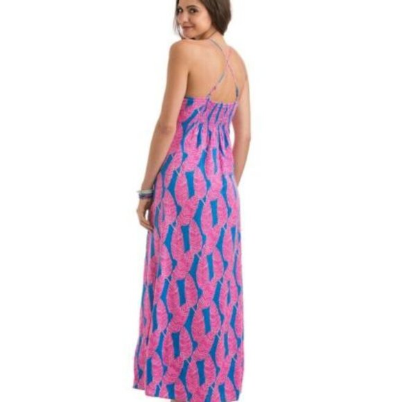 Vineyard Vines Palm Print Blue Maxi Dress 10 - Picture 2 of 6